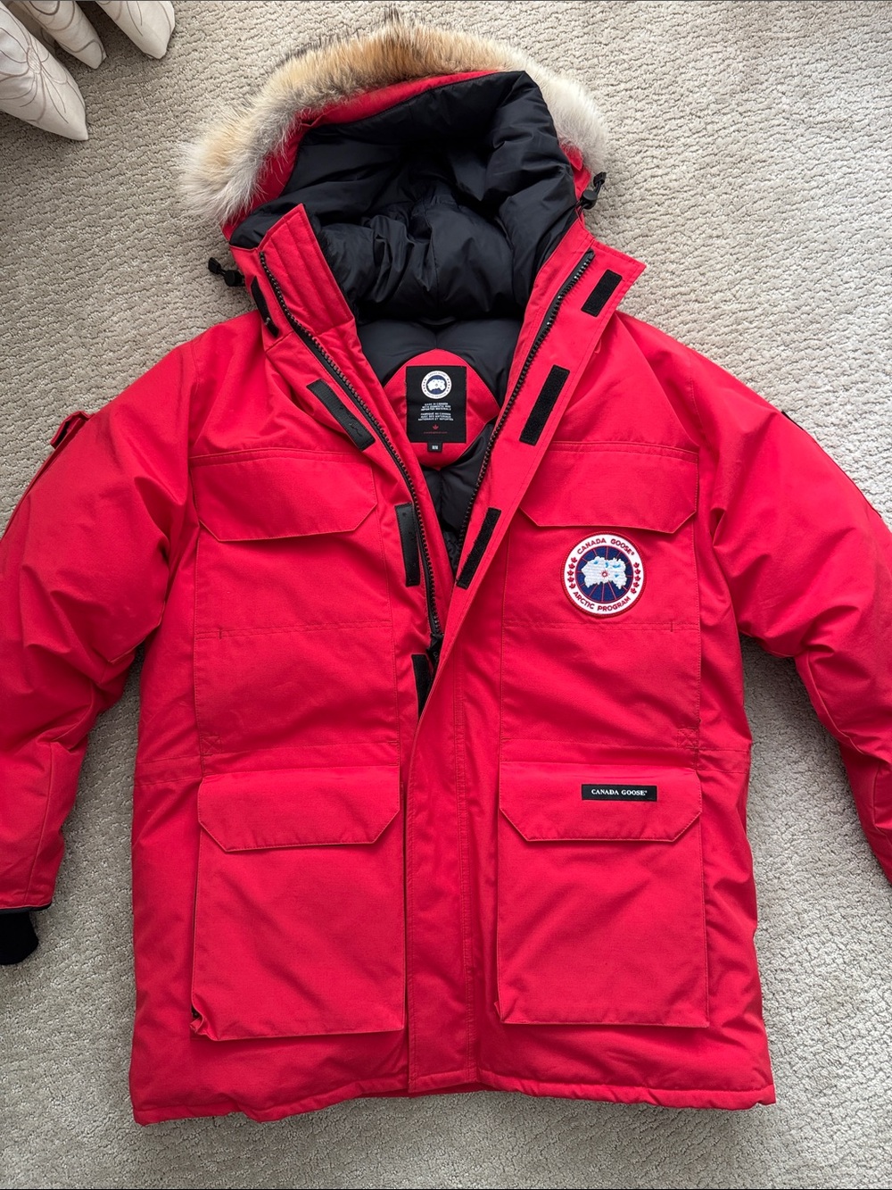 Canada Goose Men’s Red Parka with Fur-Trim Hood